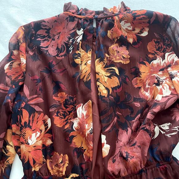 Ali & Jay Floral Romper Large Wine Red 1-Pc Bell Sleeve Romantic Coquette Boho - Picture 4 of 11